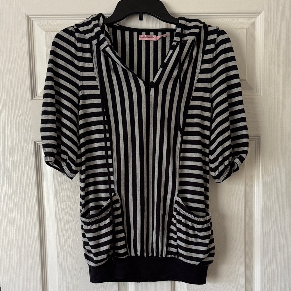Juicy Couture Black and Gray Striped Hoodie